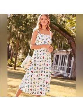 Ann Taylor White Midi Sundress with Multicolor Floral Print